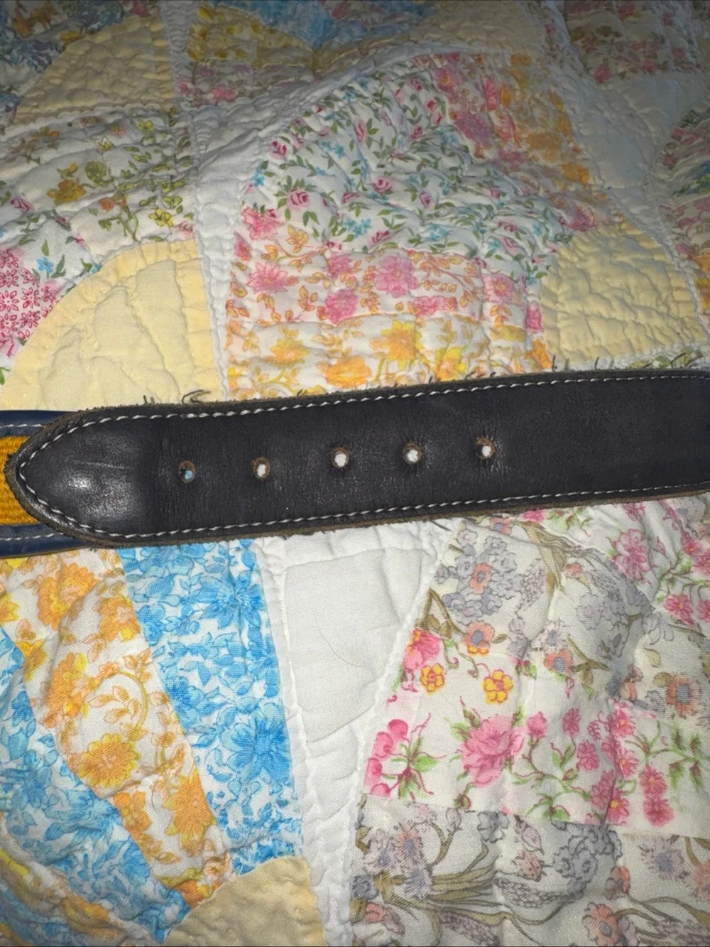 VTG Colorful Guatemalan Hand Woven & Leather Boho Belt 40-43”
